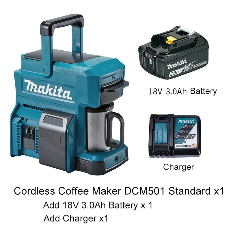 Япония Makita Беспроводная Кофеварка DCM501 перезаряжаемая кофемашина 18 в уличная удобная в переноске Рабочая кофемашина 12 в 250 мл - Цвет: Add 18V 3.0AHBattery