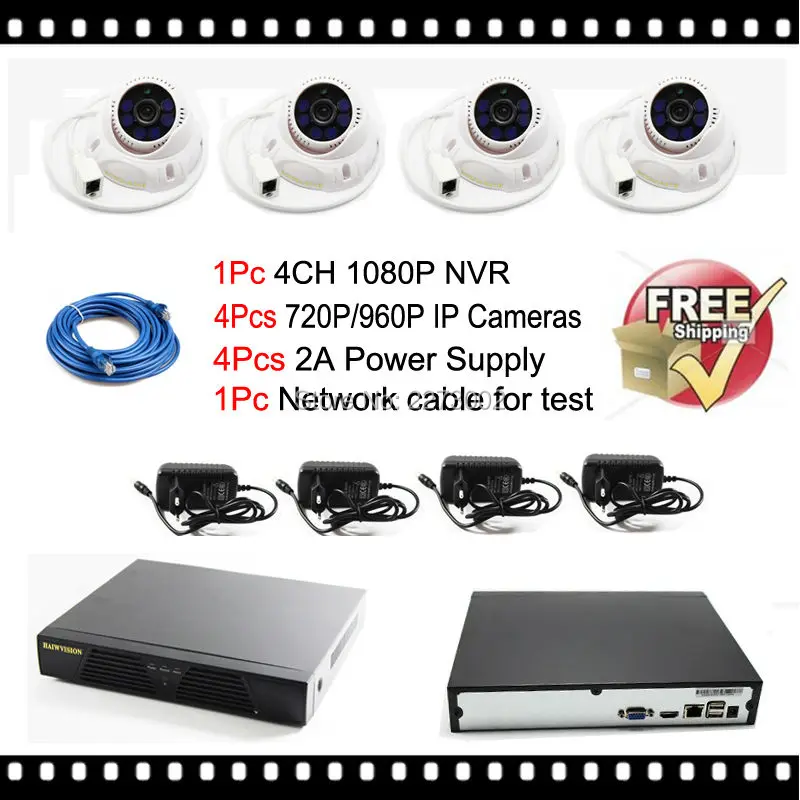 4CH 1080P NVR with 1080P IP Camera 2mp  Indoor IR Dome CCTV Camera Home Security Surveillance System Kits sistemas de seguridad