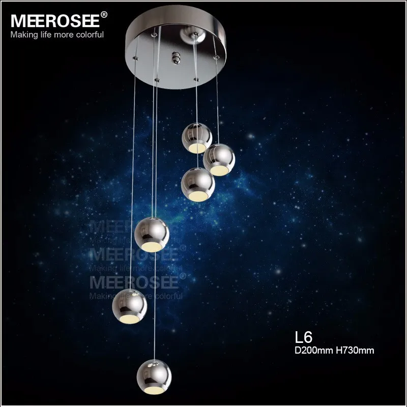 

18 Watt 6 LED Pendant Light Fixture Polished Chrome Ball Lamp Modern Suspension Pendant Lamp LED Drop Lighting