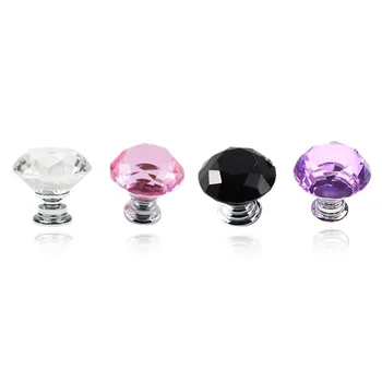 

30mm Crystal Glass Diamond Plated Door Knobs Handles Cabinet Drawer knobs + Screw Door Wardrobe Hardware Clear/Black/Pink/Purple