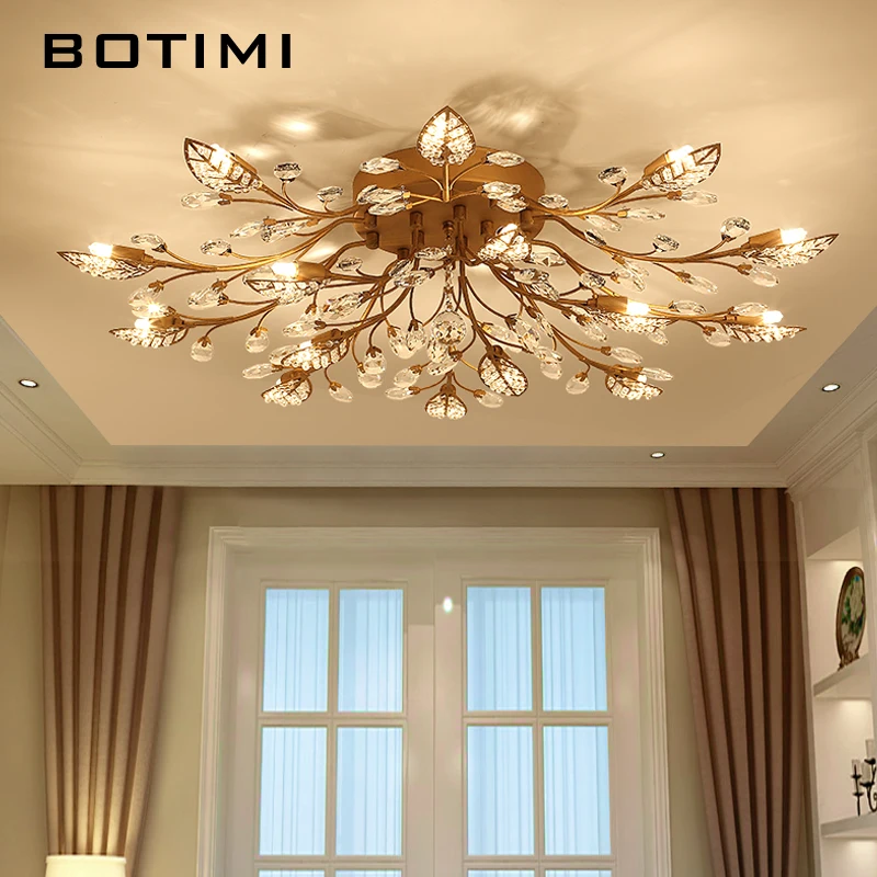 

BOTIMI Crystal Ceiling Lights For Living Room Luxury Crystals Ceiling Lamp Black Luminaria Rooms Lighting Fixture Room Lustres