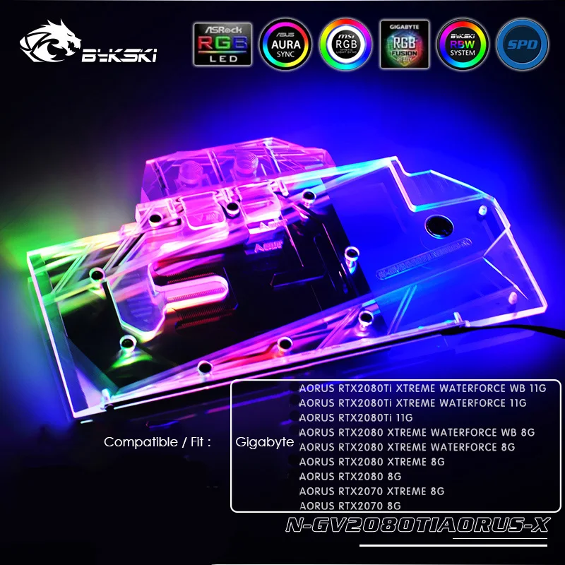 Блок водяного охлаждения Bykski для Gigabyte AORUS RTX2080TI XTREME, 11G, RTX 2080 XTREME 8G, кулер GPU для RTX 2070, N-GV2080TIAORUS-X