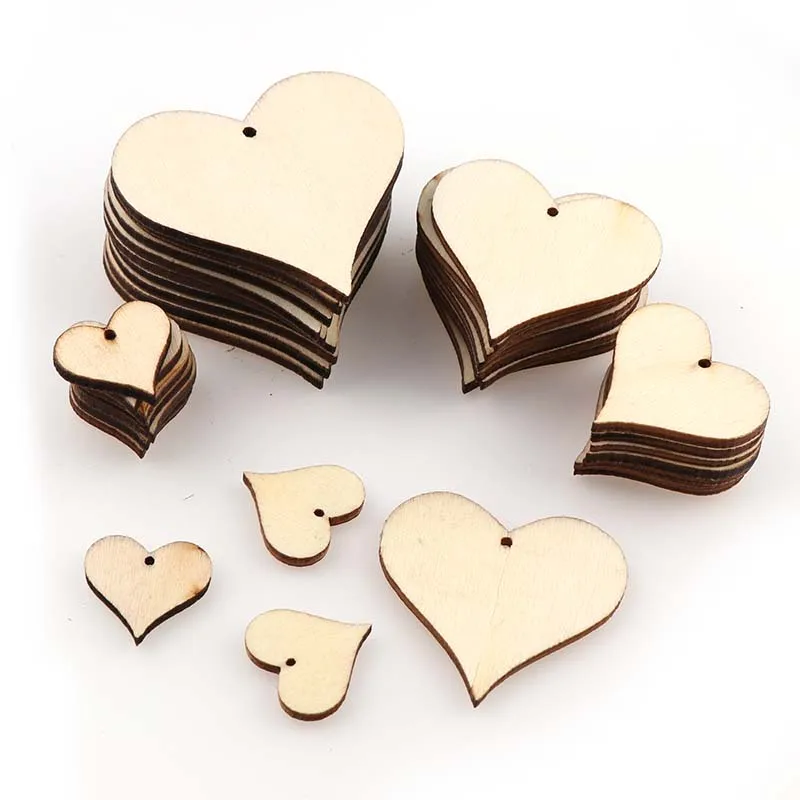 Mixed size DIY Perforated wooden heart patch Crafts Scrapbooking Supplies Wedding DecorationHand-made Graffiti Buttons