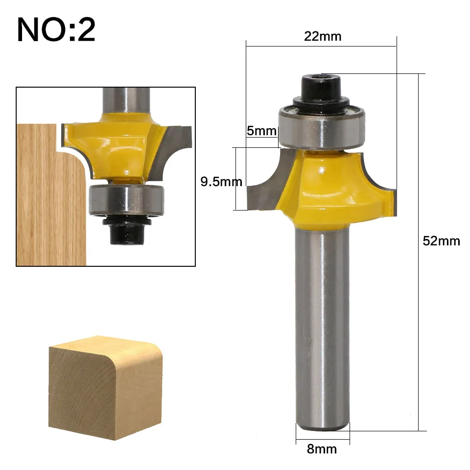 1 шт. 8 мм хвостовик Круглый-над фрезы для деревообработки инструмент 2 Флейта концевая фреза с подшипником Фрезерный резак угловой круглый над бит - Длина режущей кромки: NO2
