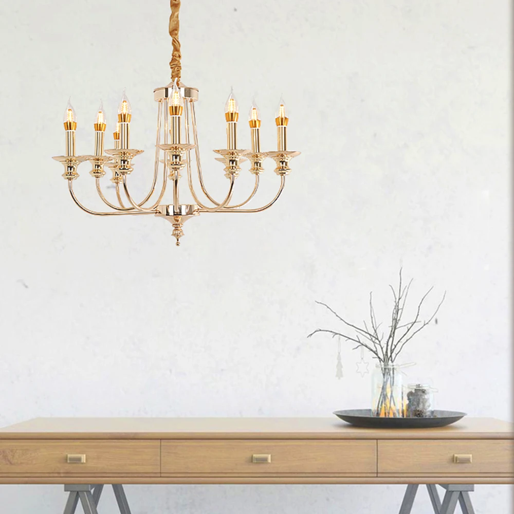 Moder Luxury Design E14 Iron Champagne Gold Led Chandelier Lighting Fixtures for Home Loft Staircase Living Room Bedroom Lamp (6)