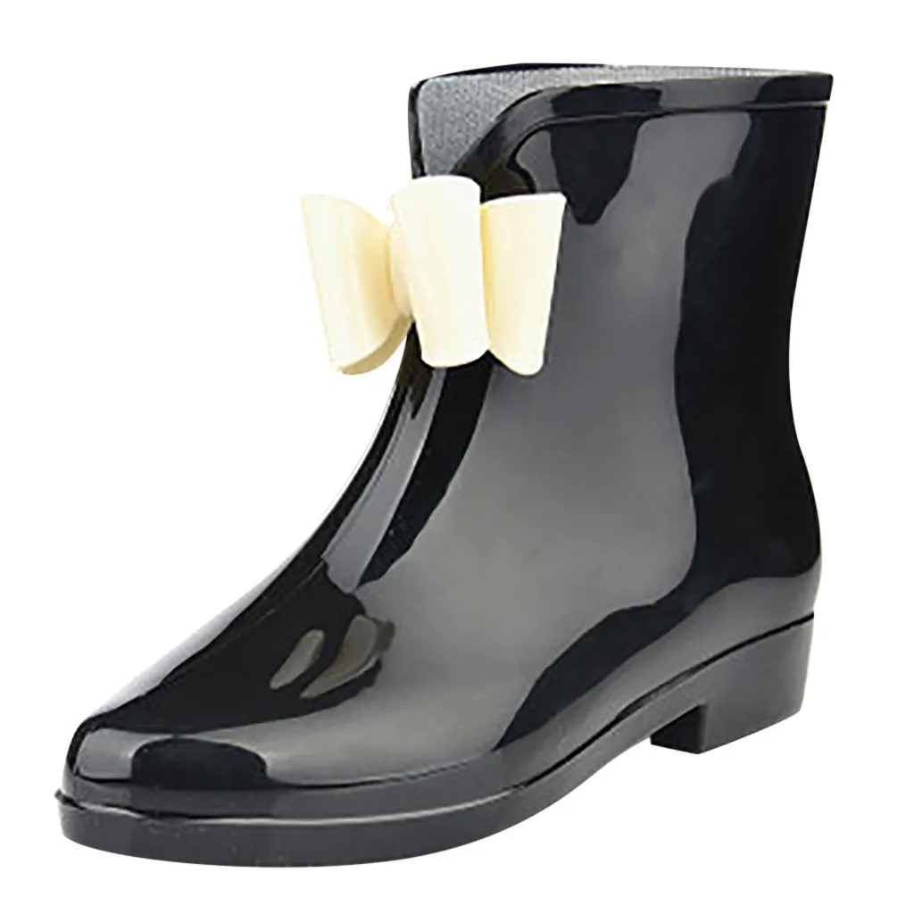 

Women Flower Bowtie Spring Ankle Boot Winter Rain Boots Female Waterproof Solid Rubber Platform Baby Rain Shoes Ladies Footwear