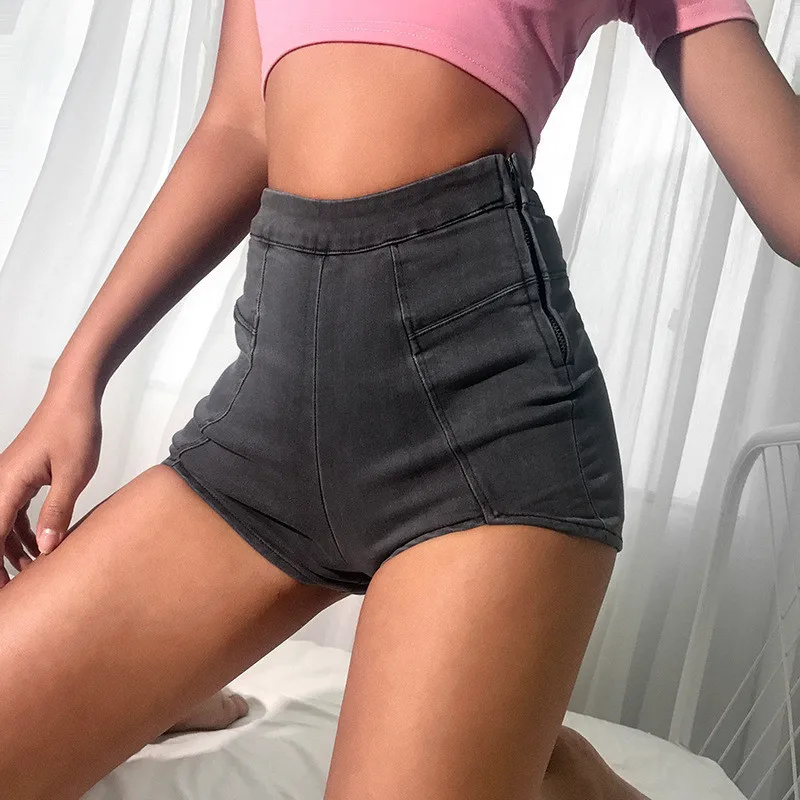 

Solid Zipper Patchwork Denim Shorts Women Skinny Asymmetry Splice Summer High Waist Jeans Shorts Ladies Sexy Streetwear