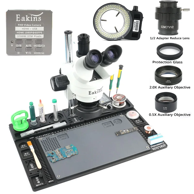 Simul Focal 3.5X-90X Zoom 37MP HDMI USB Тринокулярный Стерео микроскоп камера алюминиевая стойка для верстака для пайки печатных плат Ремонт - Цвет: G-A