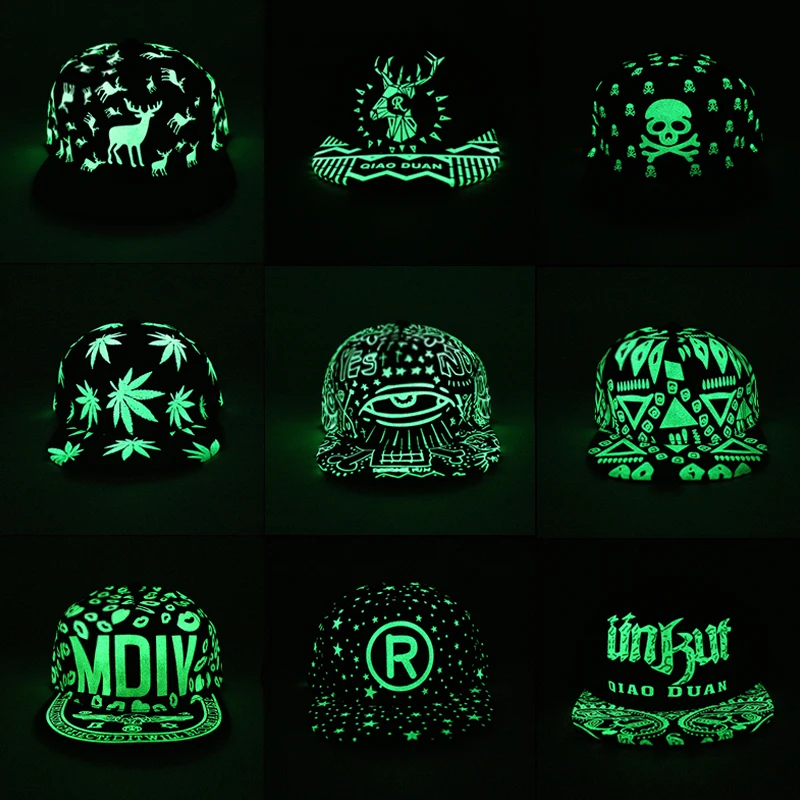 

New Fashion Fluorescent Snapback Baseball Caps Hip Hop Cap For Women Men Casual Unisex Caps Hats Glow In The Dark Adjustable