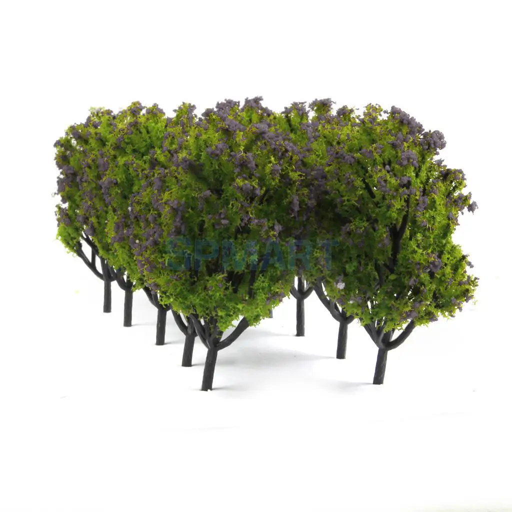 Пластиковые модели деревьев для железнодорожной сцены 1:100 10 шт. зеленый с фиолетовым цветком