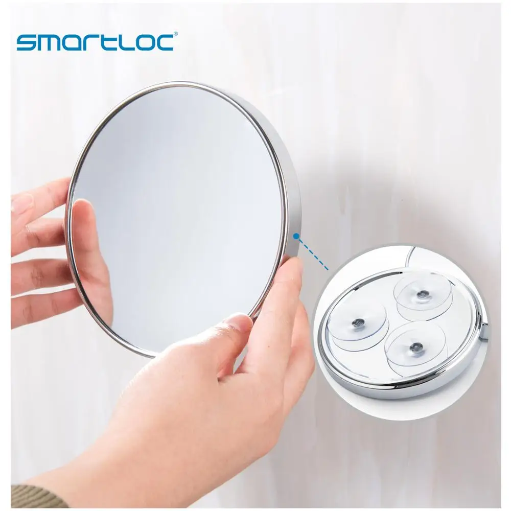 Smartloc الالتصاق الحائط 5X المكبرة جولة مرآة حمام حمام ماكياج التجميل المكياج مرايا المنظم اكسسوارات