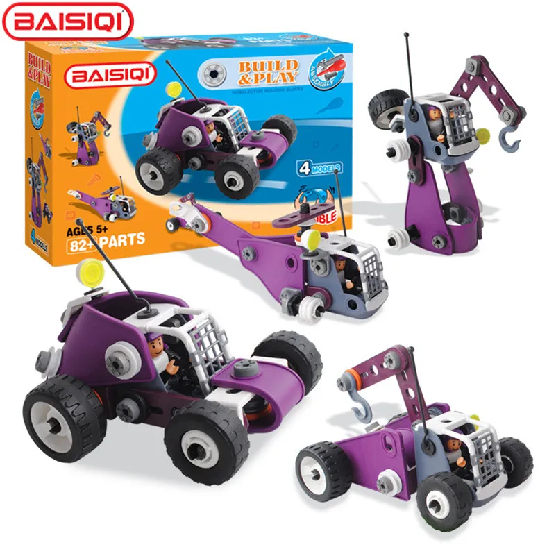 

4 IN 1 Mechanical engineer Building block set Purple Construction Tower crane legoing creator technic toy kit for boy best Gift