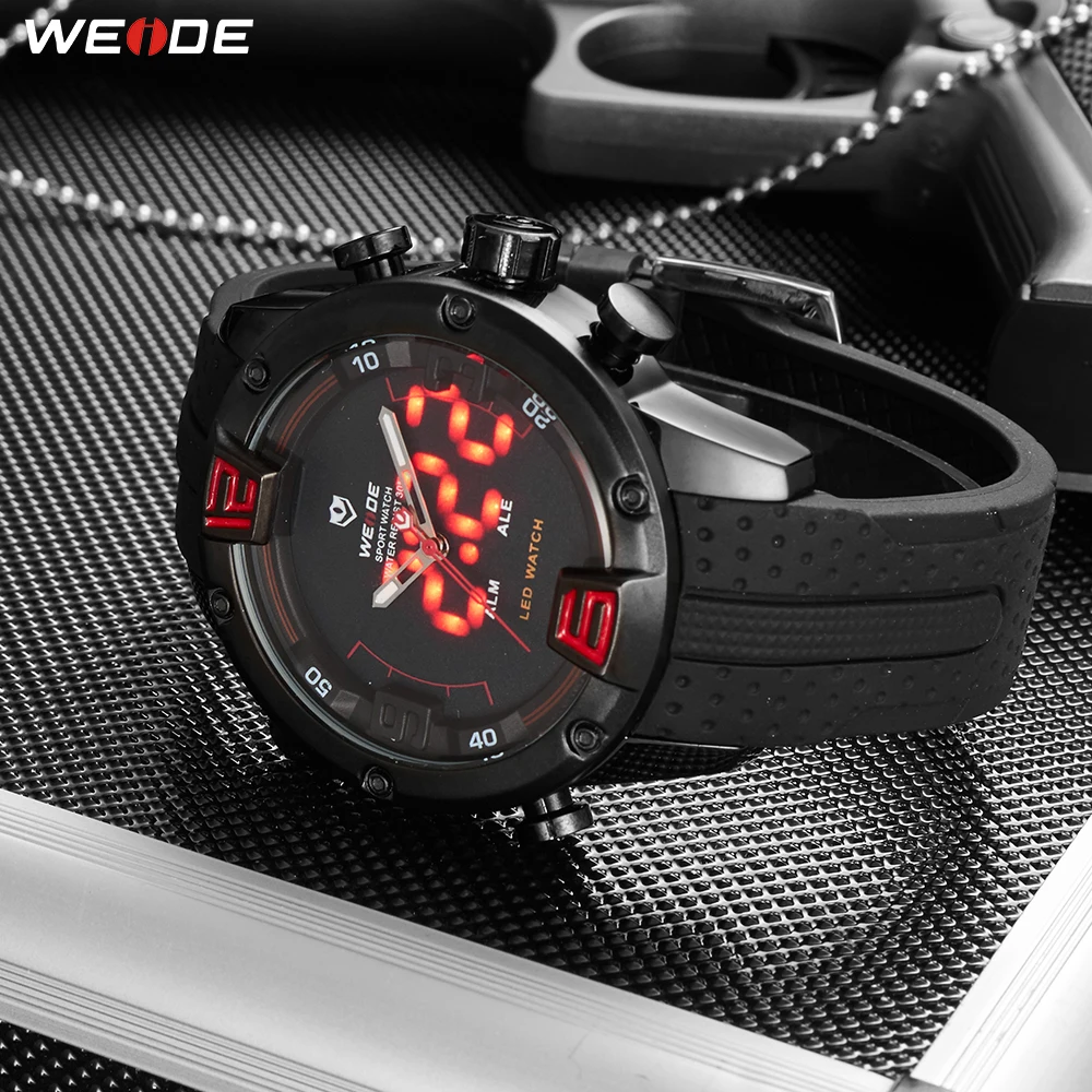

WEIDE Sports Mens Silicone Strap Analog LED Quartz Movement Military Auto Date Chronograph Alarm Wristwatch Relogio Masculino