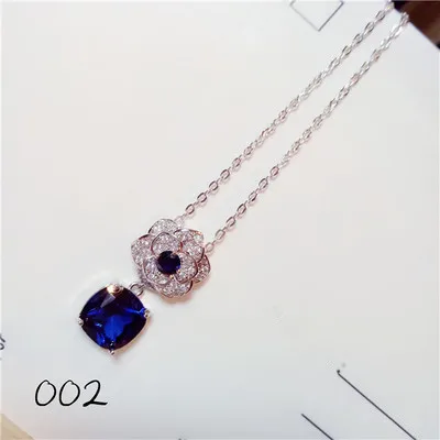 S925 Стерлинговое Серебро, ожерелье, подвески для женщин, сапфир, драгоценный камень, цепочка для ключицы, хорошее ювелирное изделие, простая подвеска, голубой цвет, бижутерия - Цвет камня: 002