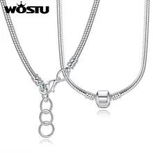 Gran oferta auténtica 45CM Chapado en plata collar de cadena de serpiente Fit Original cuentas para colgante para las mujeres joyería de moda