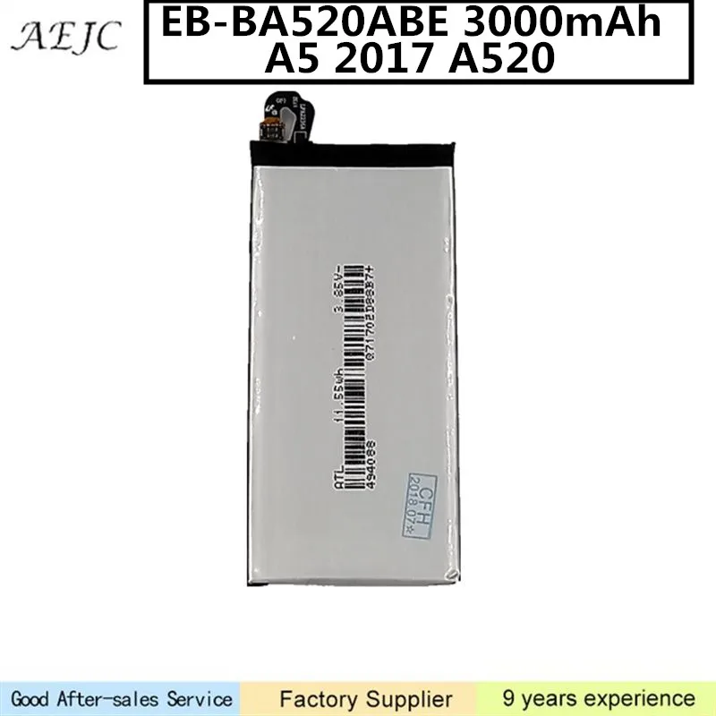 

3000mAh EB-BA520ABE Battery For Samsung Galaxy A5 2017 A520 A520F SM-A520F Battery Replacement For Samsung A520 Battery