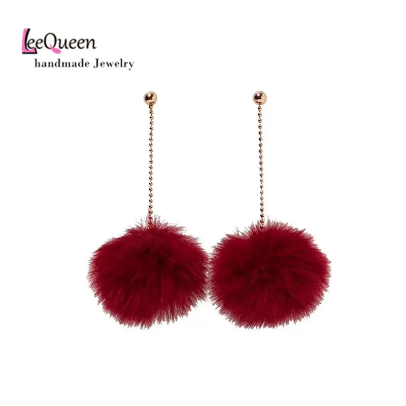 

Cute Pom Balls Black white Faux Fur Pom Bohenmia Women Dangle Earrings Women Fashion Accessories