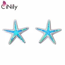 CiNily создан Голубой Белый огненный опал Посеребренные Звезда Форма для женщин ювелирные изделия помолвка серьги гвоздики 16 мм OH4402-03