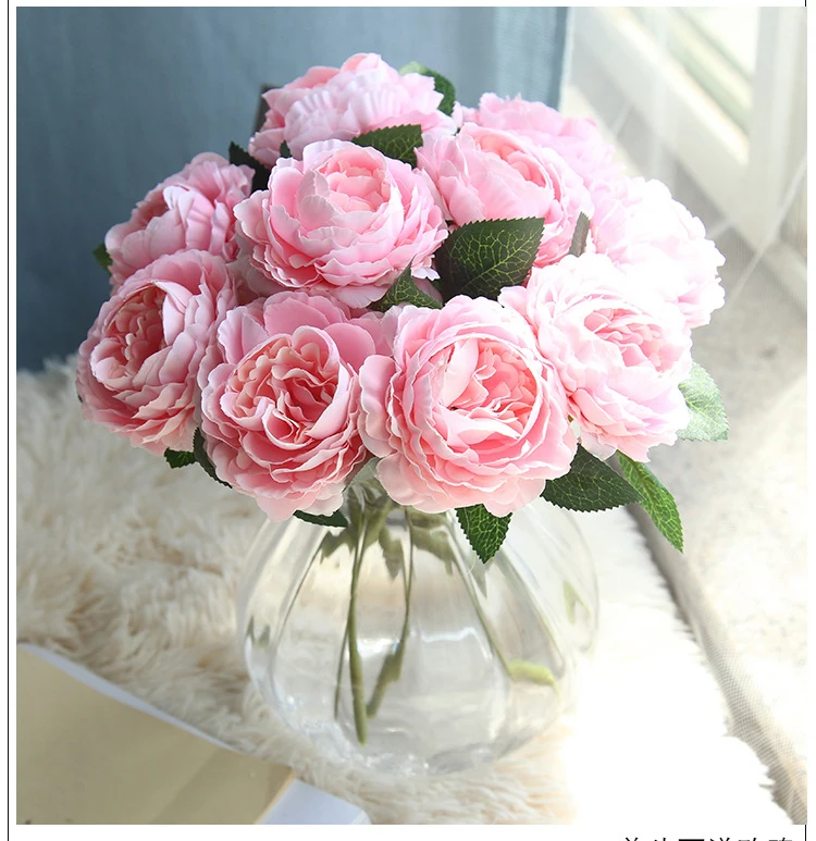 Artificial Flowers Peony Bouquet for Wedding Decoration 5 Heads Peonies Fake Flowers Home Decor Silk Hydrangeas Cheap Flower (2)