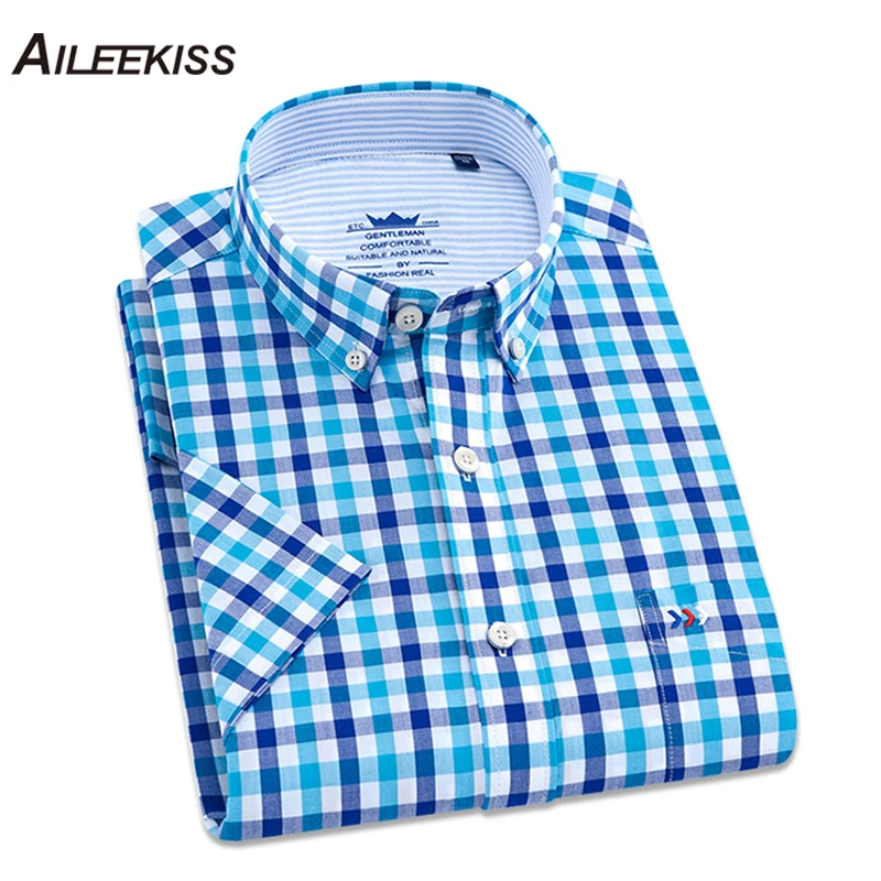 Prix 2019 Marque D été Nouvelle Chemise Arrivée 100% Coton Homme Chemises À Manches Courtes À Carreaux Occasionnel Streetwear Chemise Homme Hommes Fashions XT645
