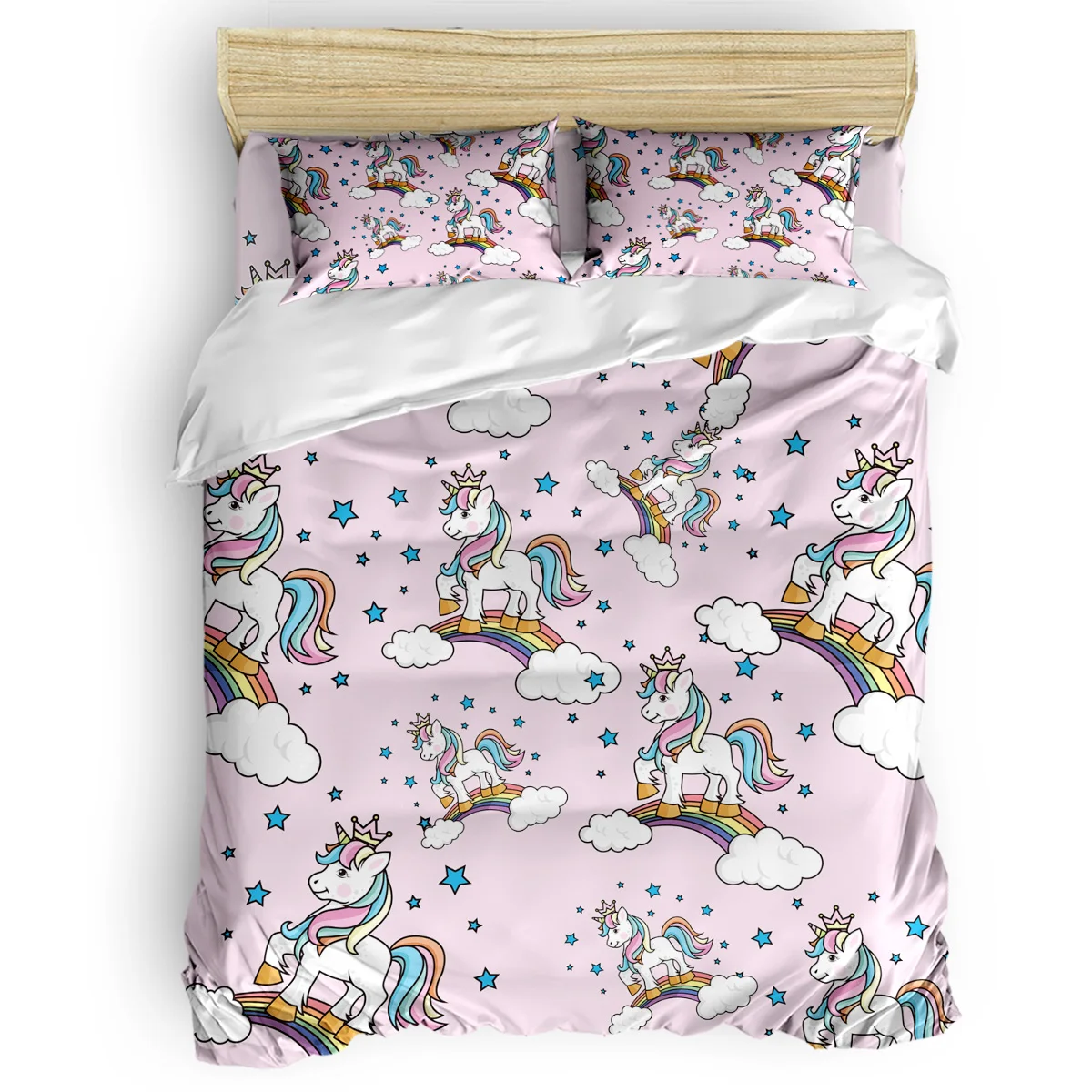 

Rainbow With Unicorn Stars 4 Piece Bedding Set Modern Duvet Cover Set Bedroom Decor