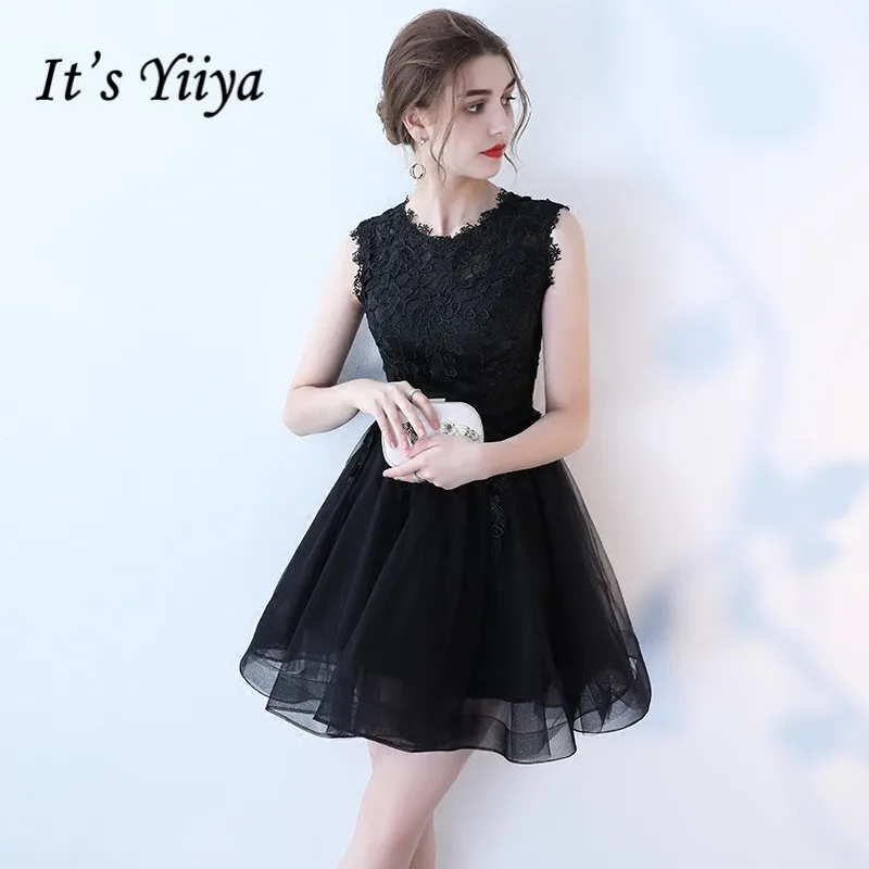 Это YiiYa Модные платья с круглым вырезом винтажное платье с аппликацией маленькое черное платье без рукавов LX397