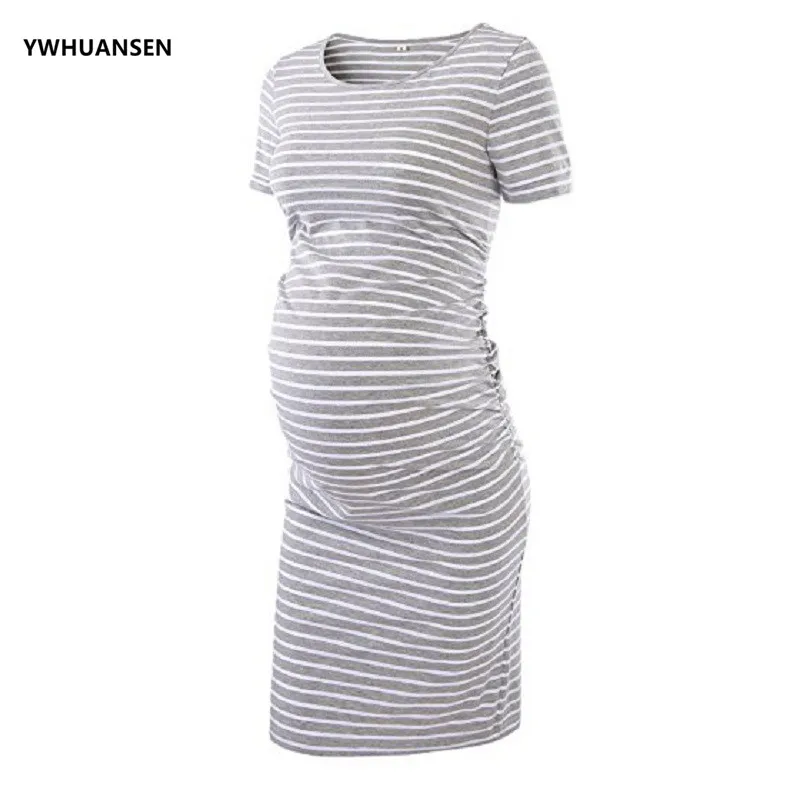 YWHUANSEN/женские платья в полоску для беременных с коротким рукавом; платье для душа с глубоким вырезом; Vestido; Летняя женская одежда; вечернее платье
