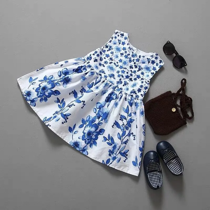 

Children's wear sleeveless fresh print girl dress k1