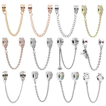 Boosbiy mais novo 1pc cor de prata coração segurança corrente encantos contas com cz se encaixa marca original charme pulseira diy jóias fazendo