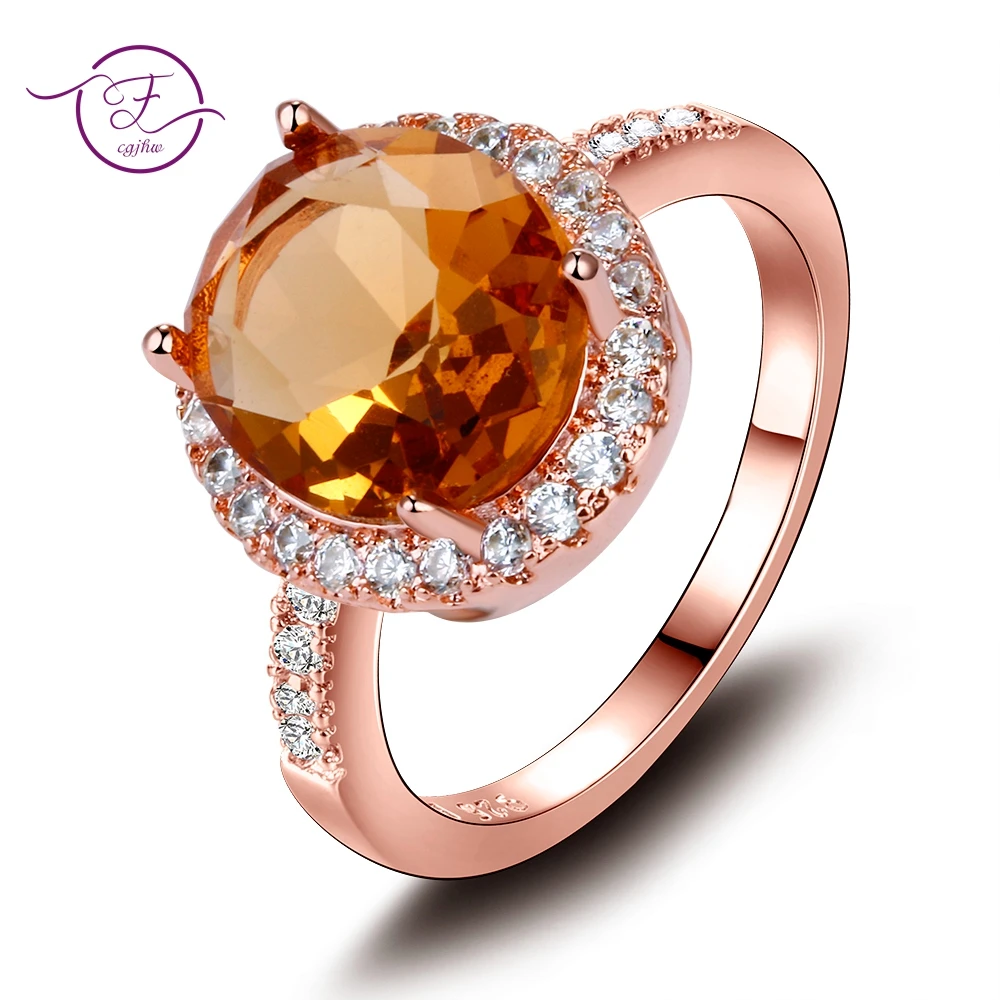 

High Quality Luxury Rings for Women Champagne Gemstone Citrine Ring Romantic Gift Weeding Jewelry 10x12MM Size 6-10