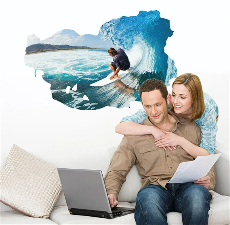 

Surf wall stickers for kids rooms Bedroom Living Room Background 3d effect wall art living room bedroom home decoration