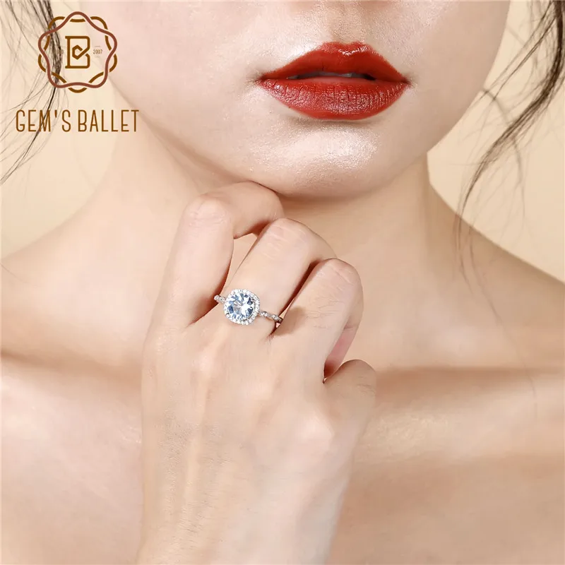 

Gem's Ballet 2.57Ct Natural Sky Blue Topaz Gemstone Ring 925 Sterling Silver Curved Halo to Match Ring For Women Fine Jewelry