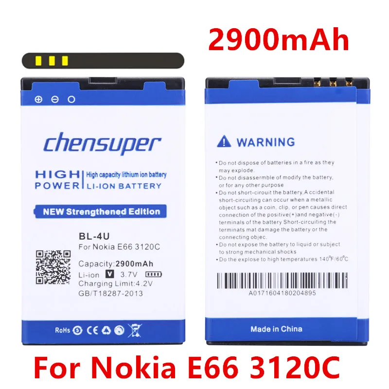 

chensuper 2900mAh BL-4U / BL 4U Battery Use For Nokia E66 3120C 6212C 8900 6600S E75 5730XM 5330XM 8800SA 8800CA 301 500 5250