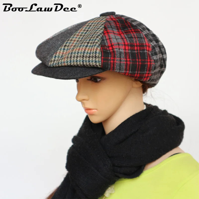 

BooLawDee super large top newsboy cap woolen fabric polyester linging size M suitable for 56-58cm color patchwork M627