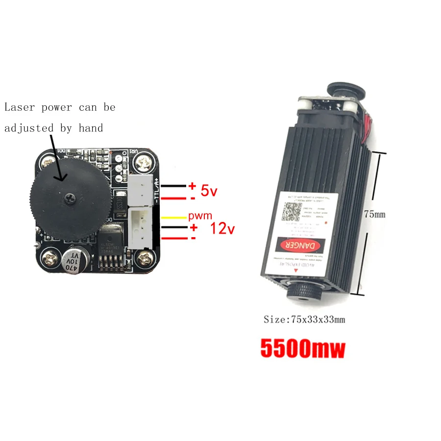 Бесплатная доставка 450нм 5500 МВт 12 в высокой мощности ttl регулируемый фокус синий лазерный модуль DIY Лазерный Гравер аксессуары 5,5 Вт