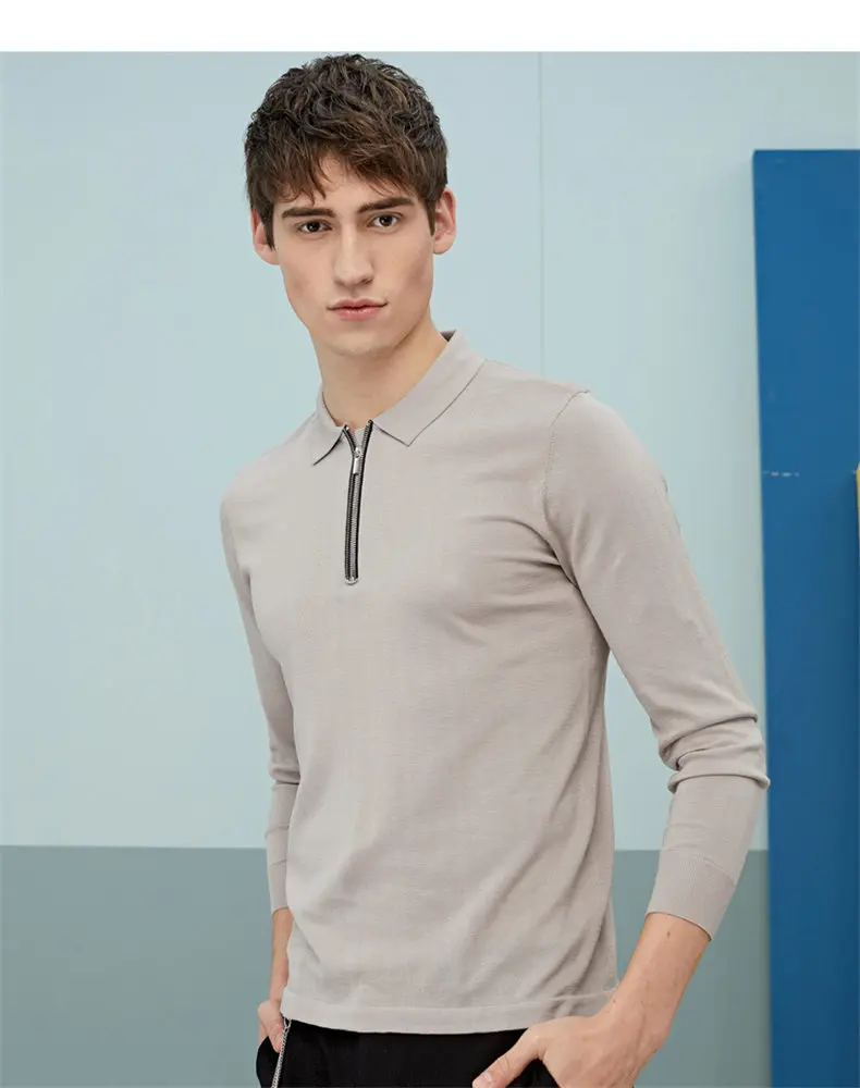 MuLS Luxury Mulberry Silk Polo Shirt Men Spring Knit Half Zipper Polos Shirt Male Quality Real Silk Long Sleeve Soft Comfortable 2