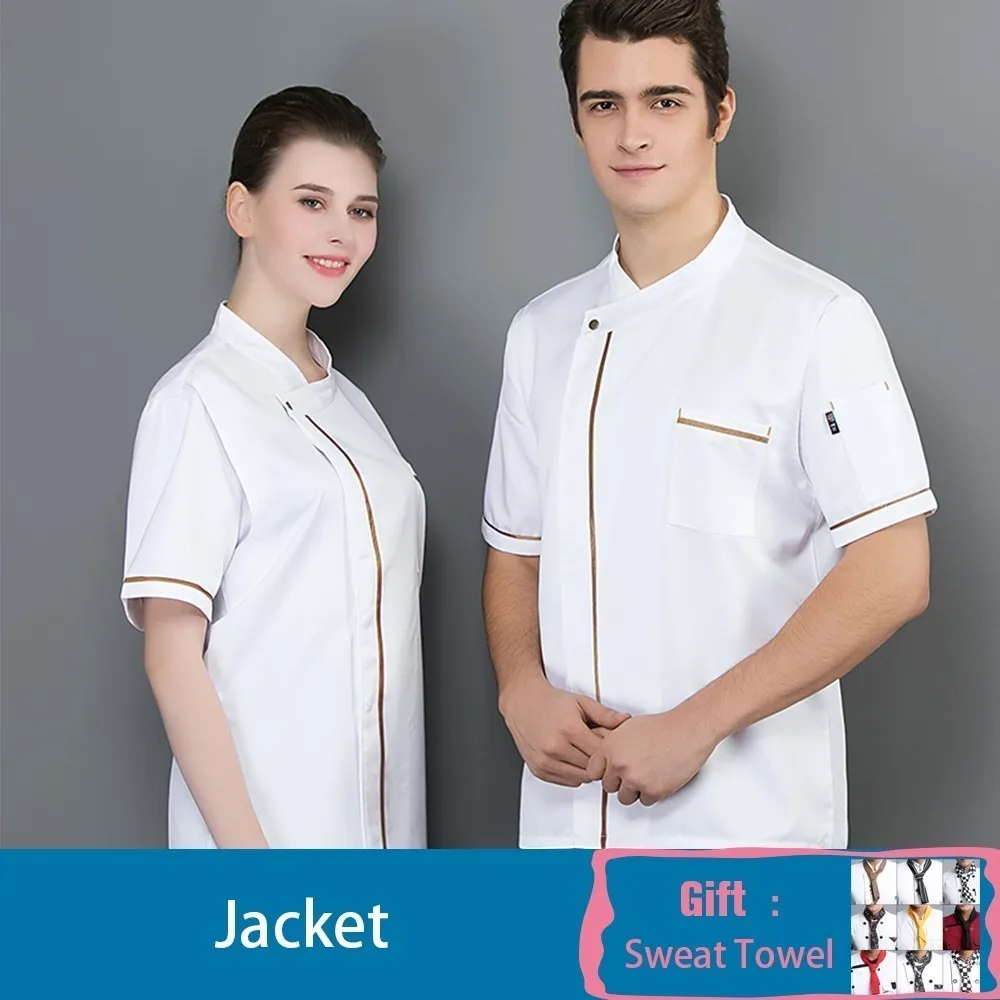 Chef Uniform Short Sleeve Phnom Penh Cook Jacket Summer Restaurant Hotel Barbers Work Shirt Unisex Wholesale Estampar El Nombre - Color: White