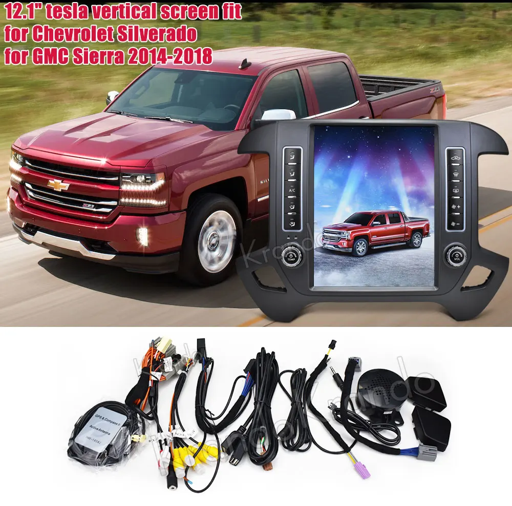 Cheap Krando Android 8.1 12.1" Tesla style Vertical car radio For Chevrolet Silverado and GMC Sierra 2014-2018 navigation player 16