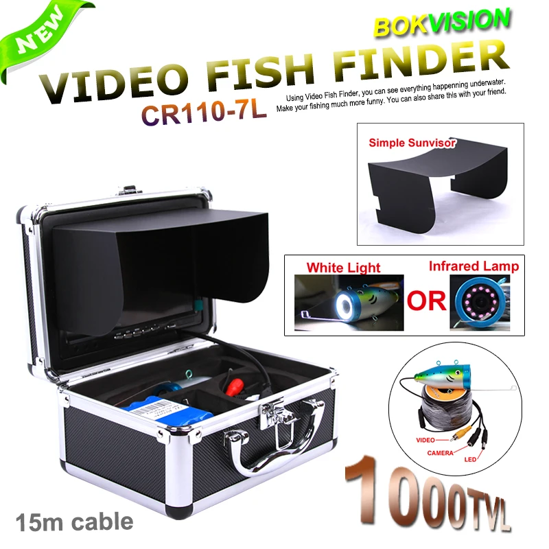  New HD 1000TVL Lights Controllable Underwater Video Camera 7" TFT LCD Fishing Camera Kit Fish Finder With Night Vision 15M Cable 