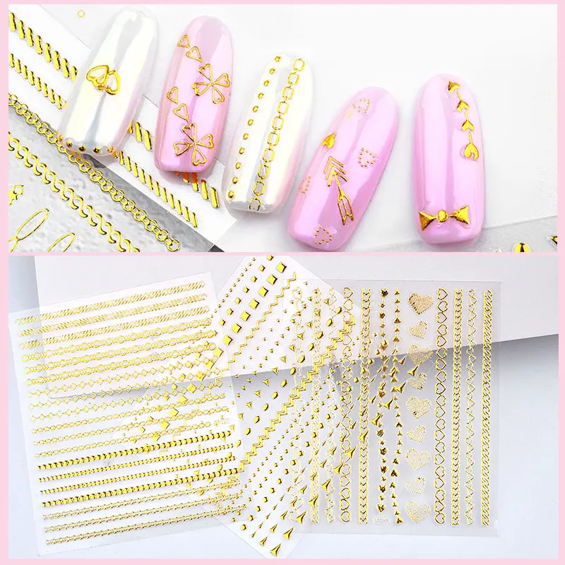 

New 1 Sheet Metallic Embossing 3D Gold Nail Art Stickers Self-adhesive Mixed Flowers Decals Wraps For DIY Nail Tips Decorations