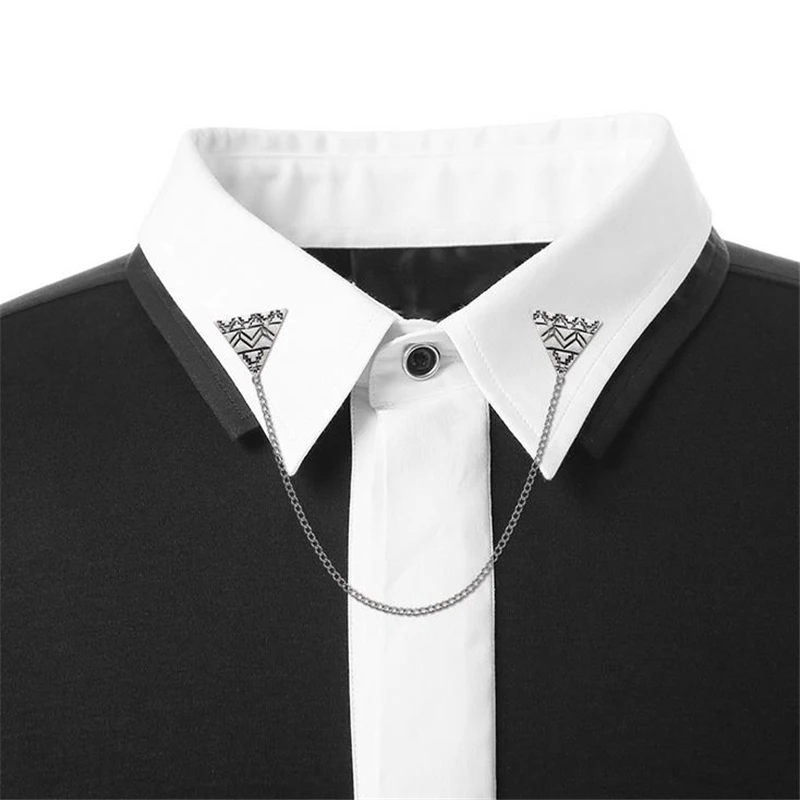 

Retro Silvery Badge Link Chain Trendy Brooch Pin for Woman Man Coat Suit Shirt Collar