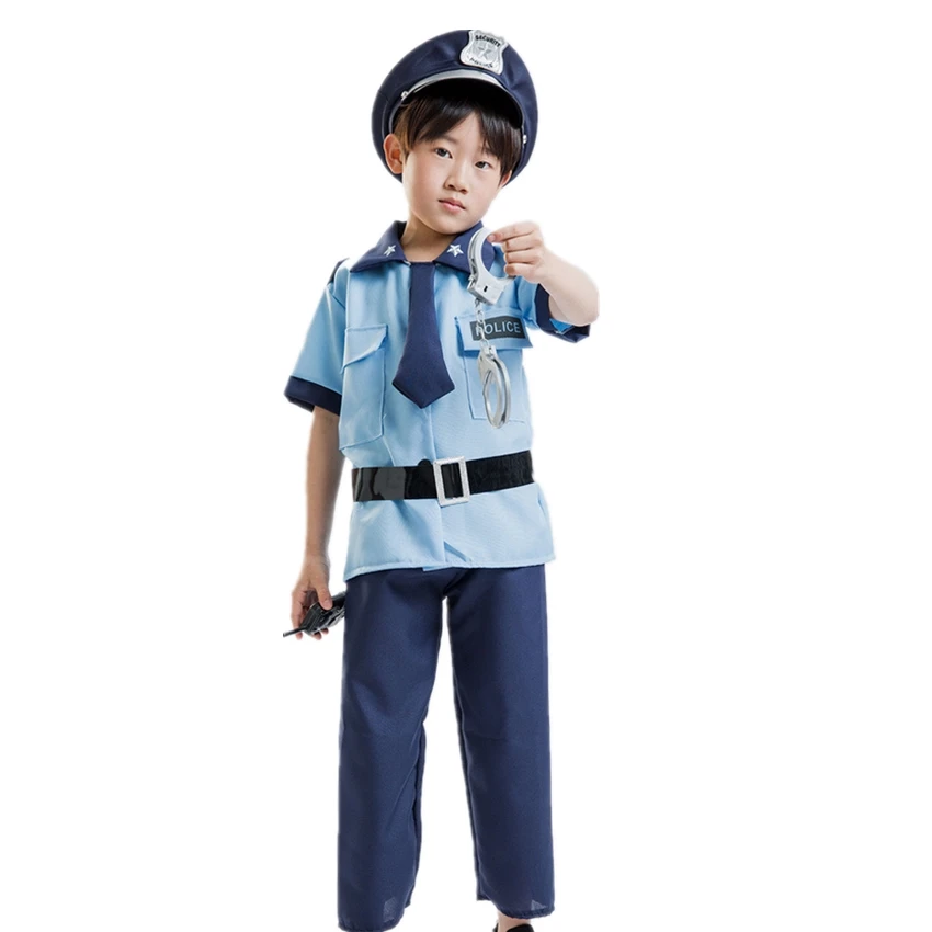

Boy Police Work Wear Uniform Anime Cosplay Carnival Halloween Costume for Kids Stage School Tiny Cop Fancy Disguise Clothing