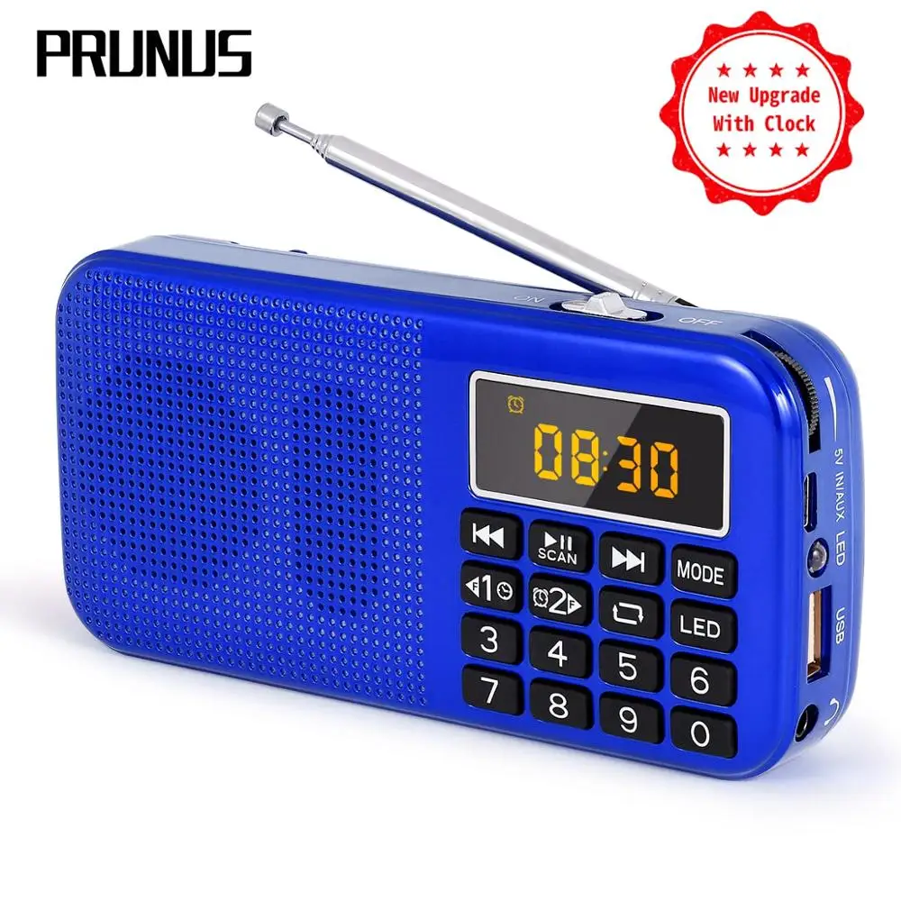 

PRUNUS J-725 Portable mini Radio Receiver support dual TF card /AUX/Mp3 fm radio with Alarm Clock emergency LED light