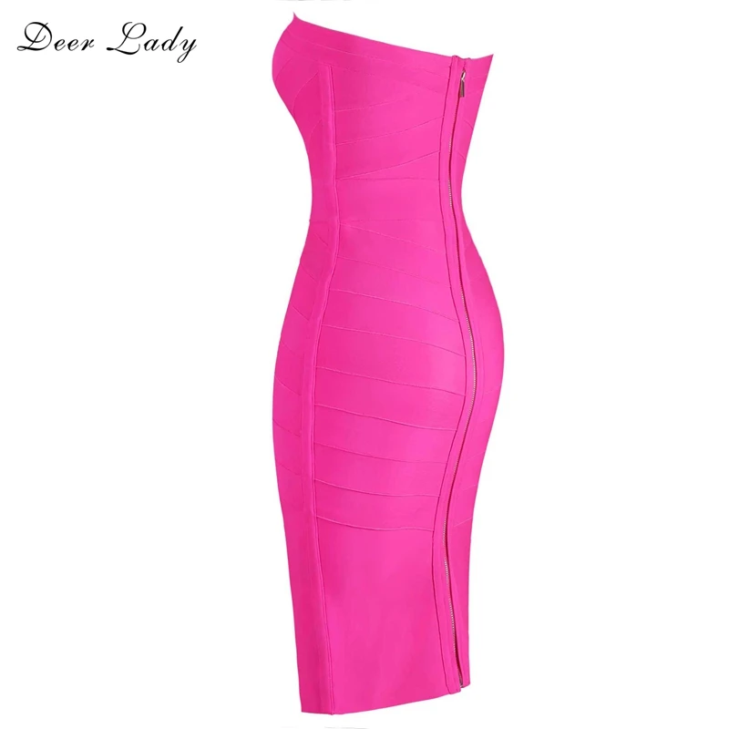 Deer Lady Women Bandage Dress Winter Strapless Bandage Dress Party Mini Hot Pink Bandage Dress Sexy Bodycon