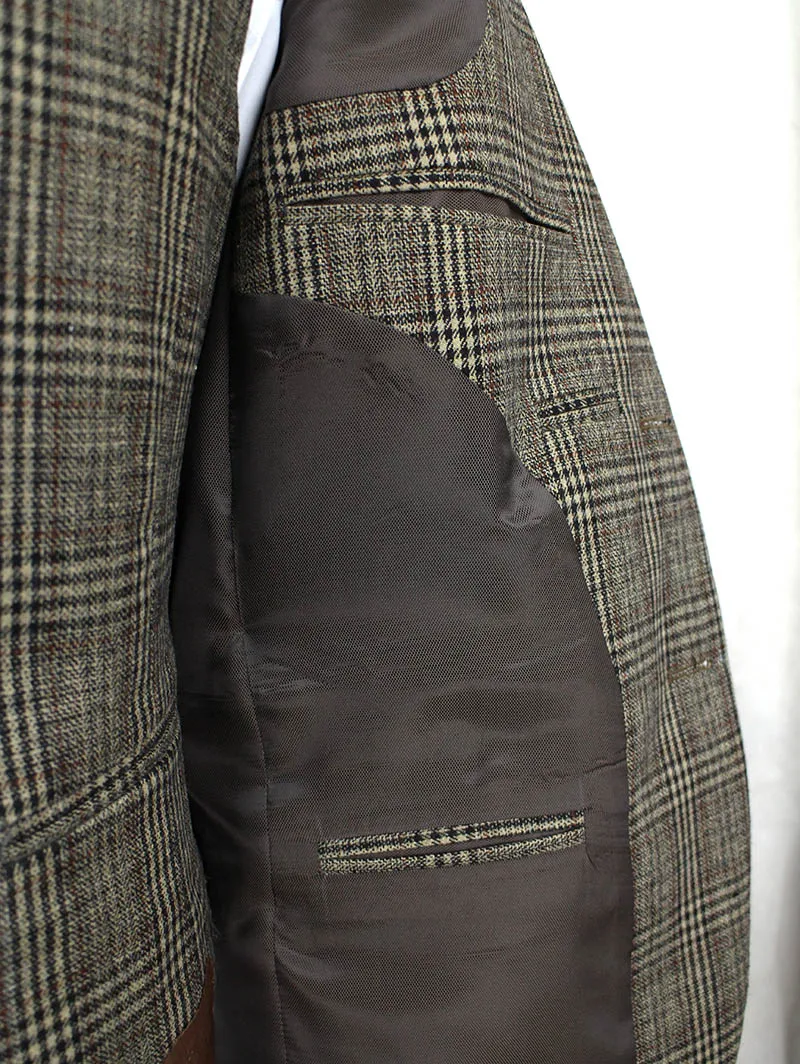 Ретро коричневый плед смокинги для жениха индивидуальный заказ slim fit Свадебные костюмы для мужчин блейзеры на заказ костюмы 3 шт