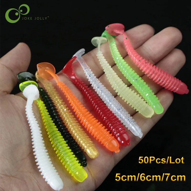 

50Pcs Wobbler Jigging 5cm/6cm/7cm Fishing Lure Soft Worm Shrimp Jerkbait Fish Ocean Rock lure bass fish smell soft baits GYH