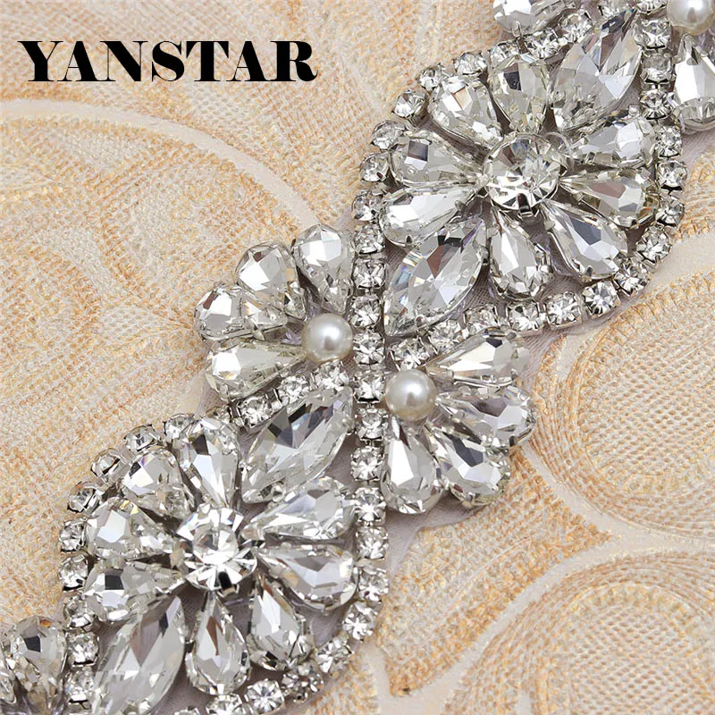 YANSTAR 3 см* 1 ярд лента из страз железо на свадебные платья Пояс носорог с бисером Кристалл на DIY свадебные пояса YS875