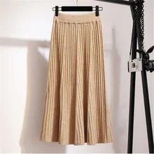 Эластичная высокая талия, модная плиссированная сумка, вязанная до бедра, половина длины, Осень-зима, Новая Вязаная одноцветная большая юбка дресс-код G808