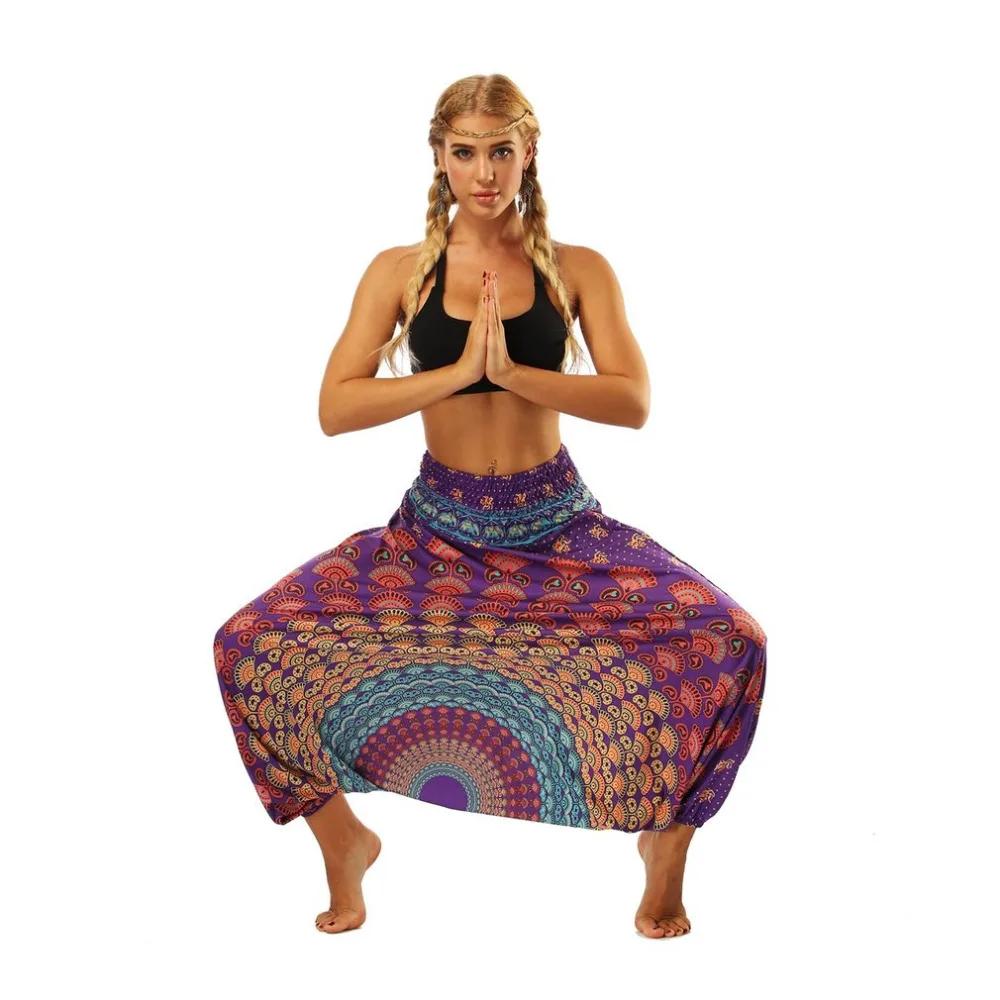 Стильный этнический стиль 3D печать для индийского танца живота танцевальные брюки широкие свободные брюки для йоги женские фитнес брюки