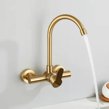 

MTTUZK In-Wall Mounted 304 stainless steel brushed gold faucet bathroom basin faucet Wash basin faucet gold crane